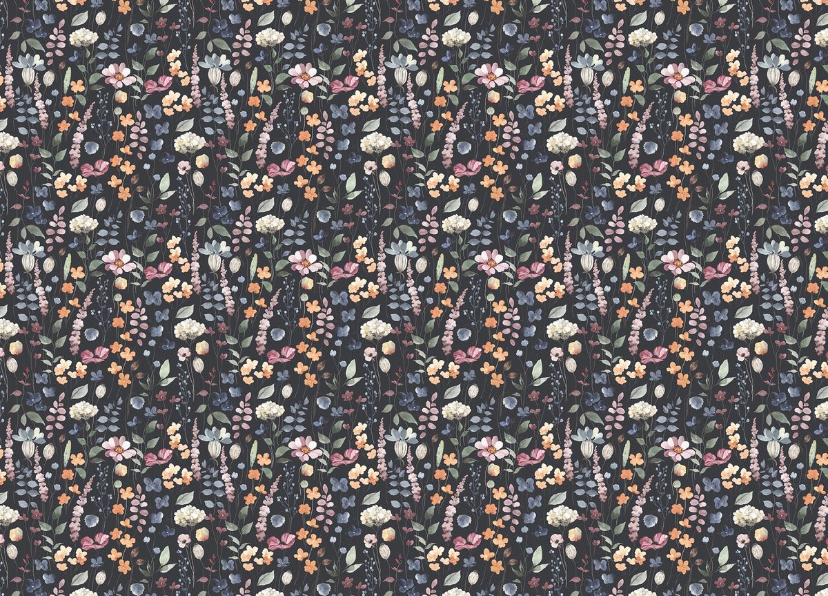 Floral Rustic Dark Blue Background Watercolor Abstract Wallpaper in your room — zoomed