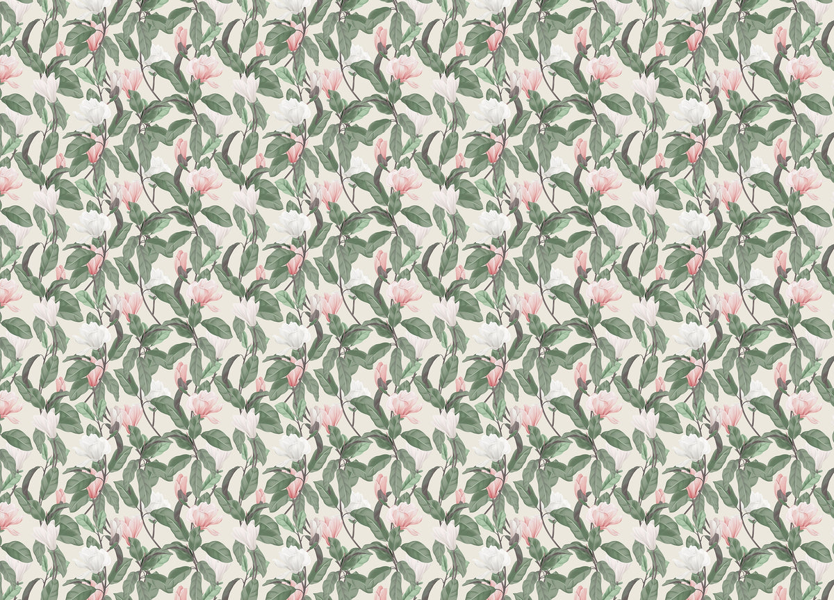 Pink and White Anise Magnolia Flowers Leaves Wallpaper in your room