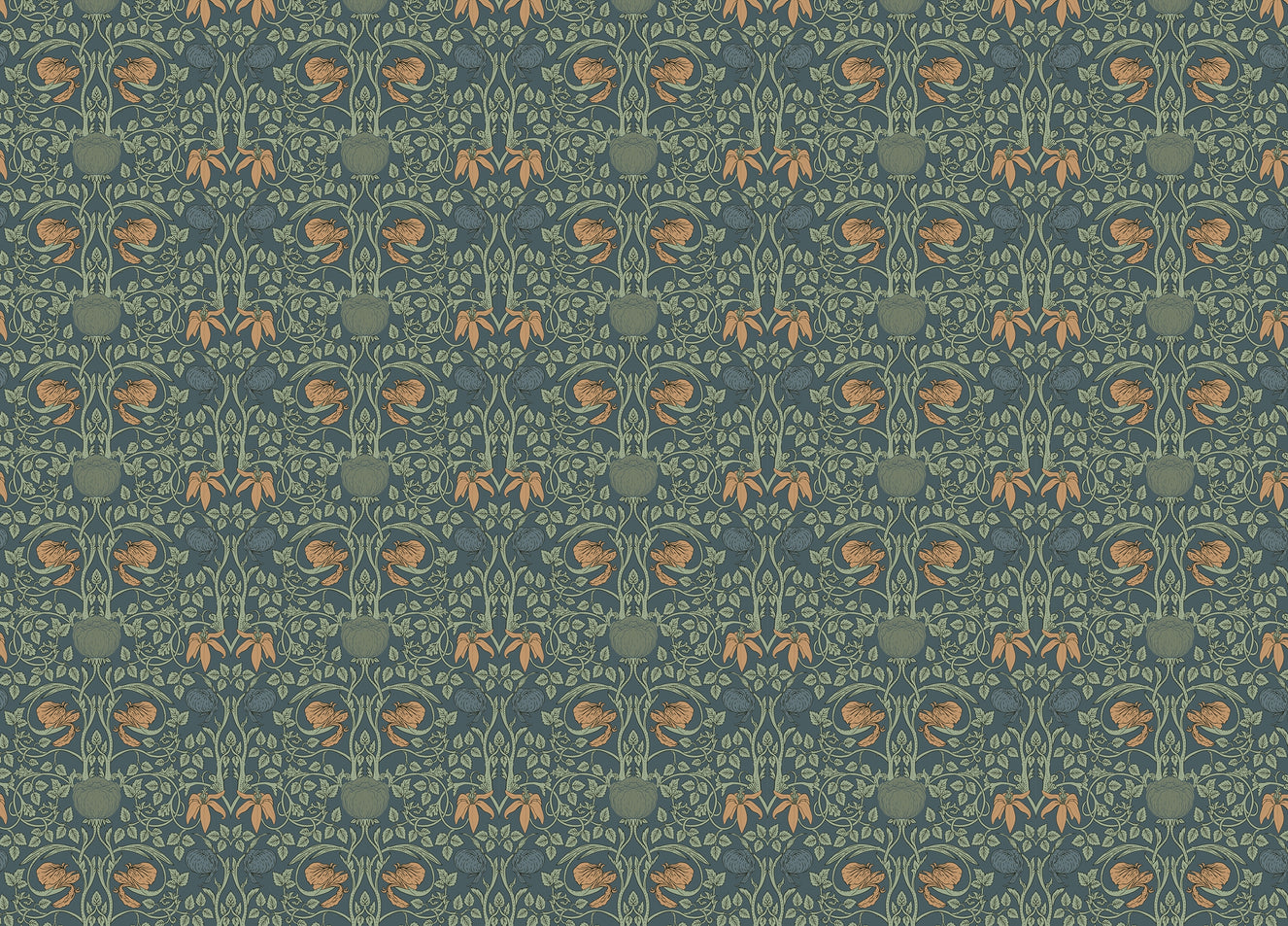Enchanted Vintage Green Color Flower Wallpaper