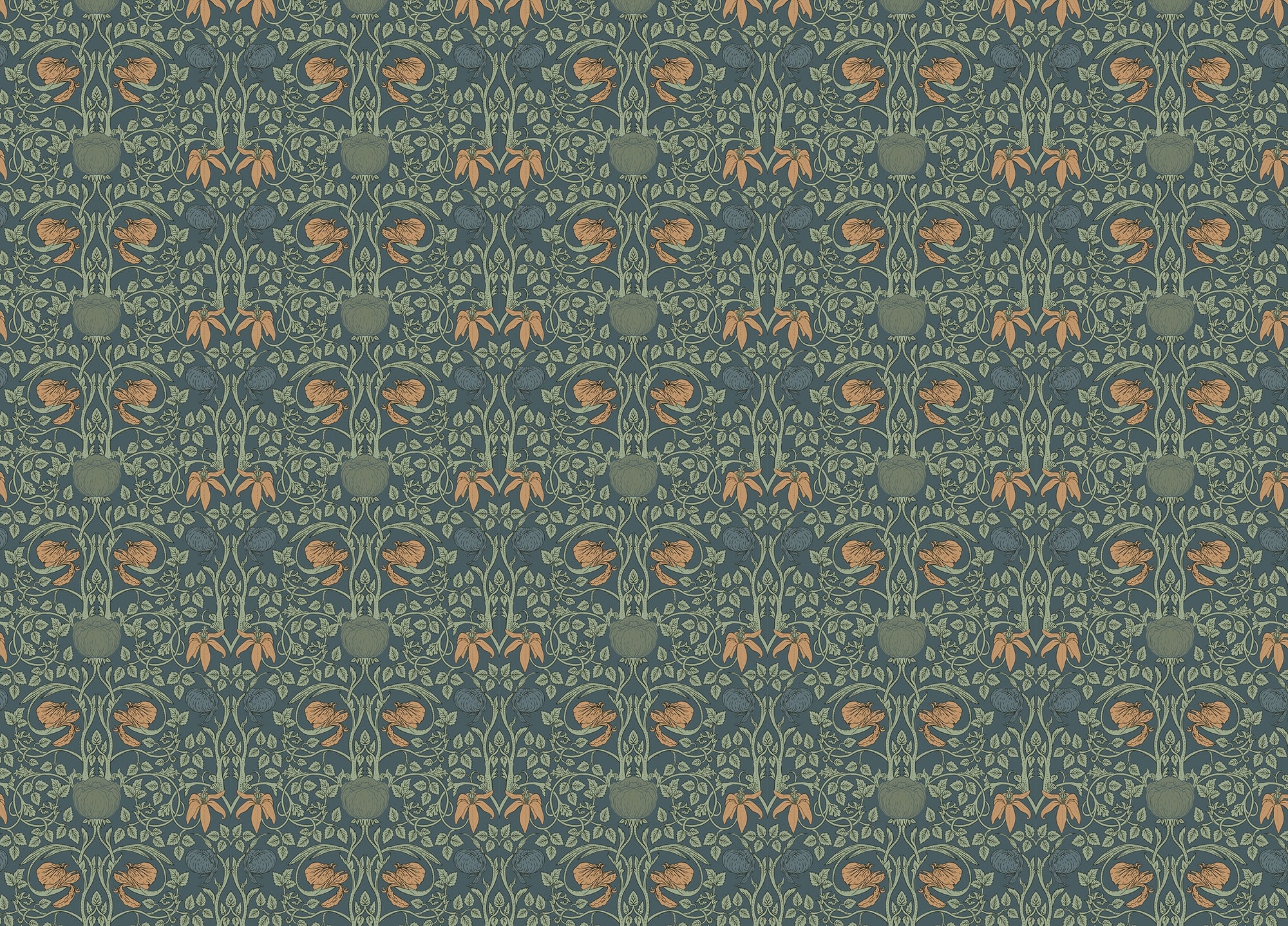 Enchanted Vintage Green Color Flower Wallpaper