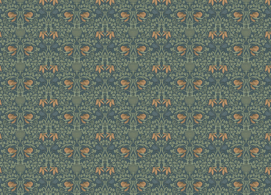 Enchanted Vintage Green Color Flower Wallpaper
