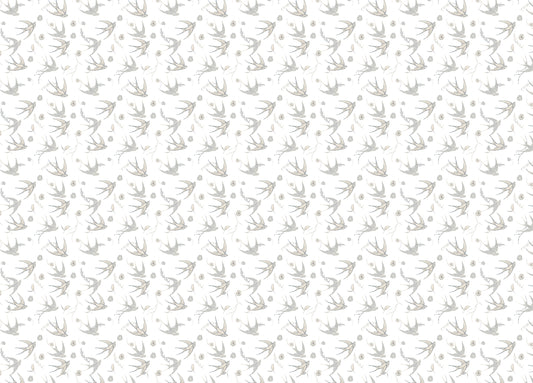 Swallow Birds and Flower Elements White Background Wallpaper