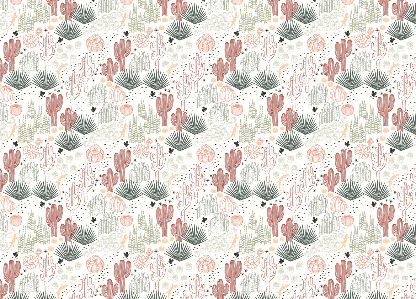 Mexican Cacti Succulents and Lizards Landscape Wallpaper