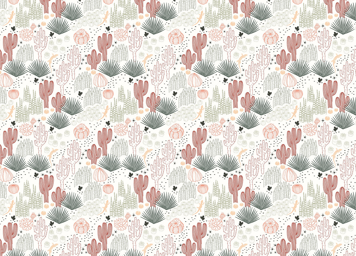 Mexican Cacti Succulents and Lizards Landscape Wallpaper in your room