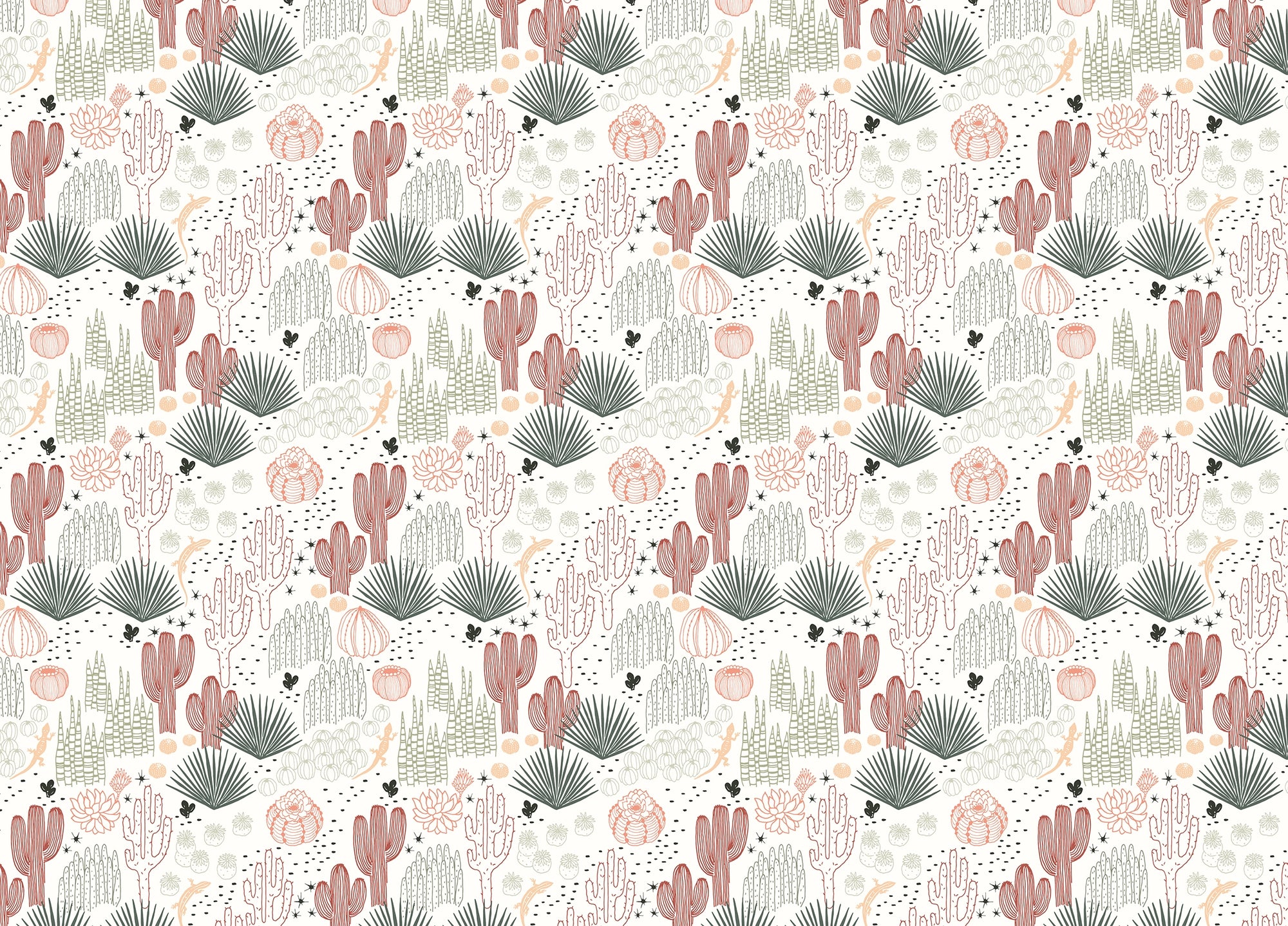 Mexican Cacti Succulents and Lizards Landscape Wallpaper