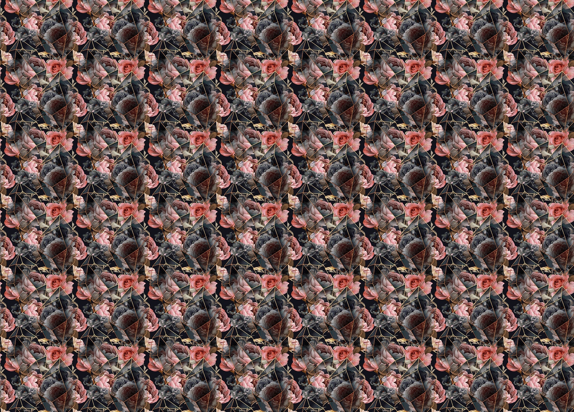 Seamless Floral Repeat Pattern Gold Line Texture Wallpaper
