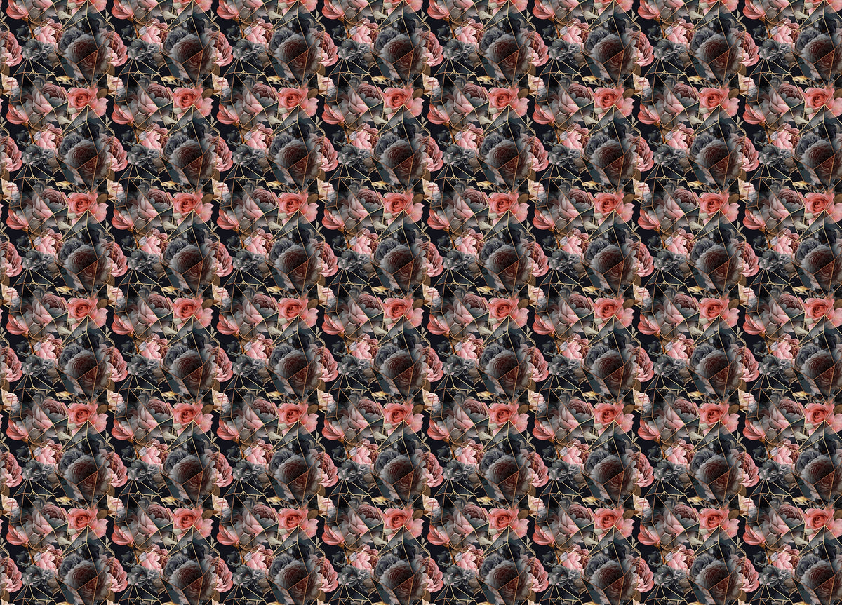 Seamless Floral Repeat Pattern Gold Line Texture Wallpaper in your room — zoomed