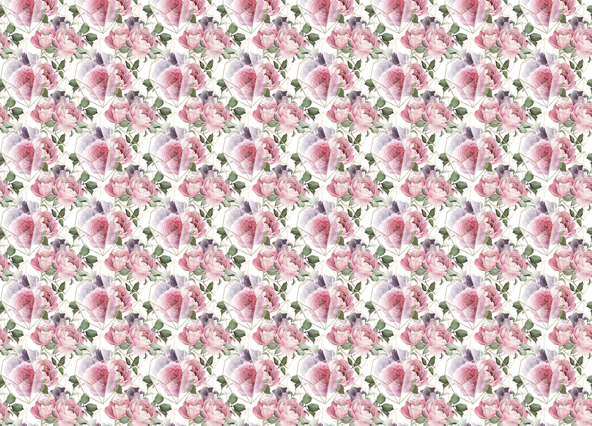 Watercolor Pink Flower Gold Line Texture Wallpaper For Walls