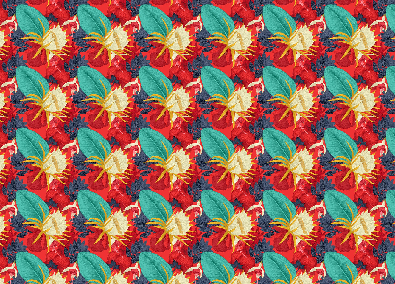 Seamless Pattern Tropical Floral Red Background Wallpaper