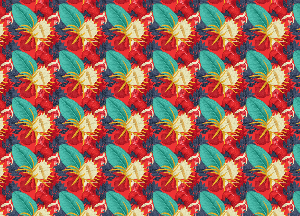 Seamless Pattern Tropical Floral Red Background Wallpaper in your room