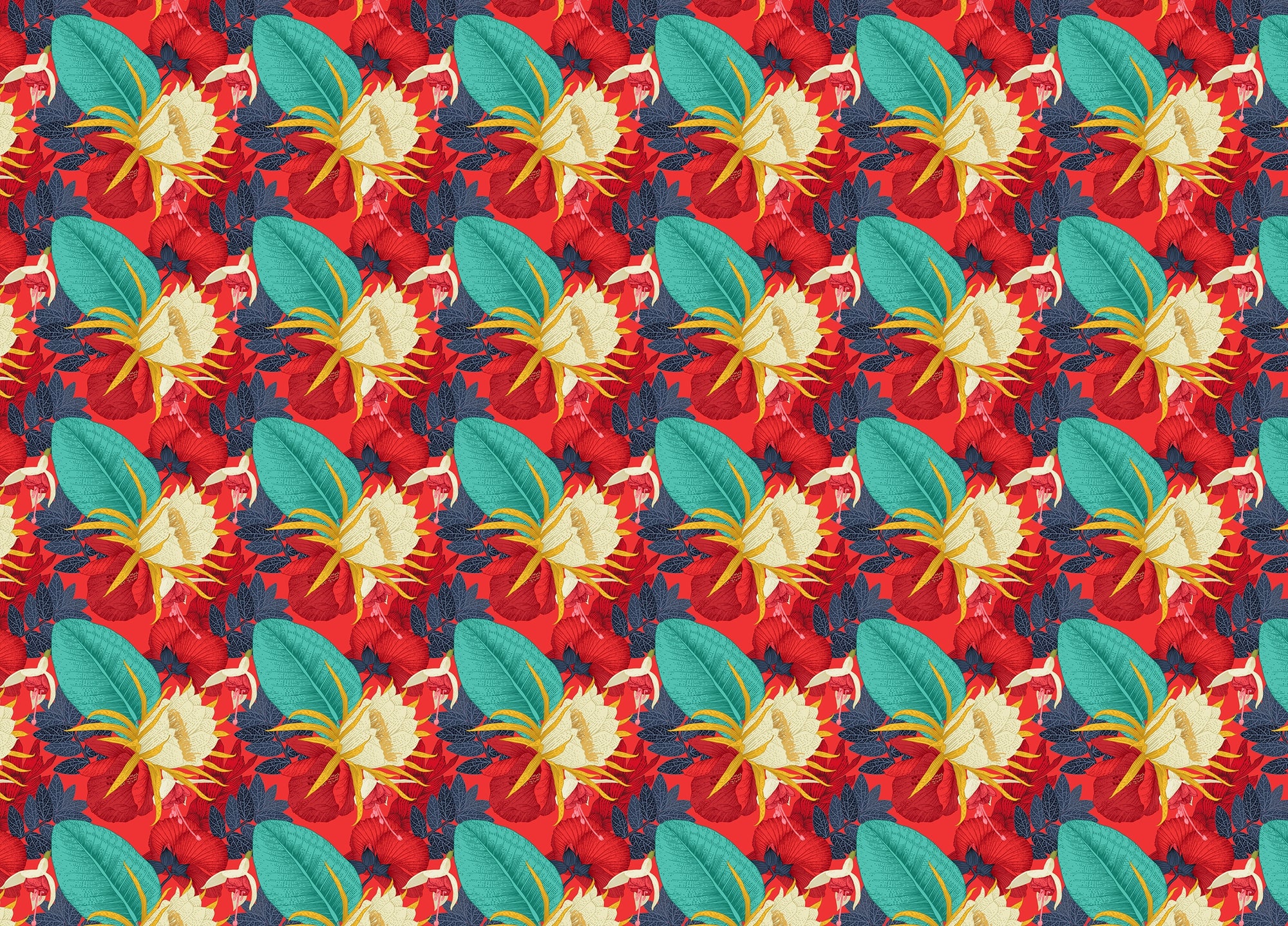 Seamless Pattern Tropical Floral Red Background Wallpaper