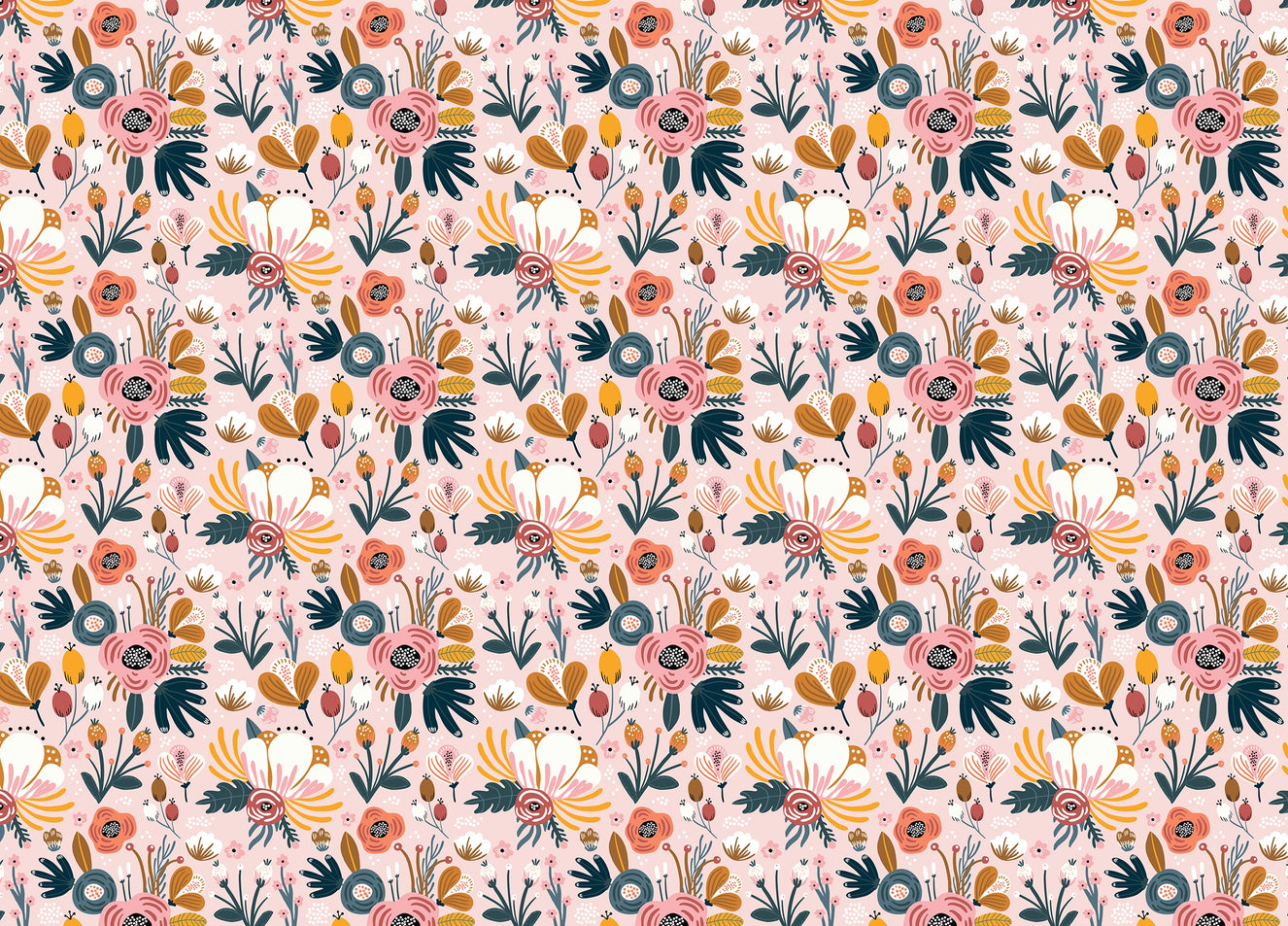 Colorful Flower Seamless Pattern Pink Background Wallpaper