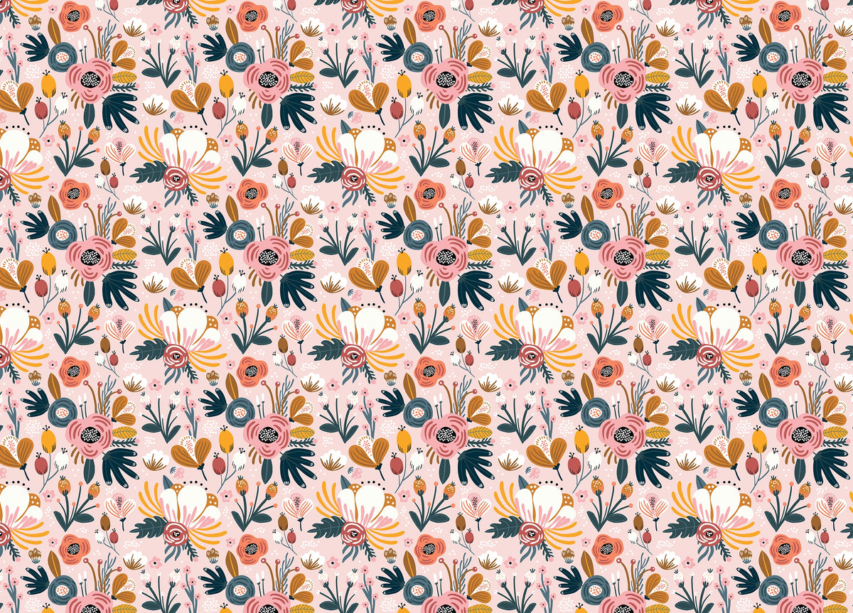 Colorful Flower Seamless Pattern Pink Background Wallpaper in your room