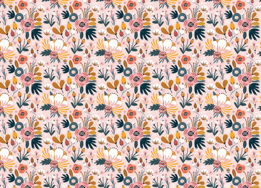 Colorful Flower Seamless Pattern Pink Background Wallpaper