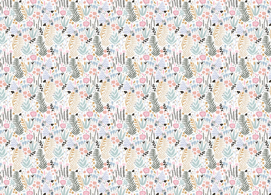 Colorful Leaves and Flower Repeat Pattern Wallpaper