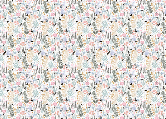 Colorful Leaves and Flower Repeat Pattern Wallpaper