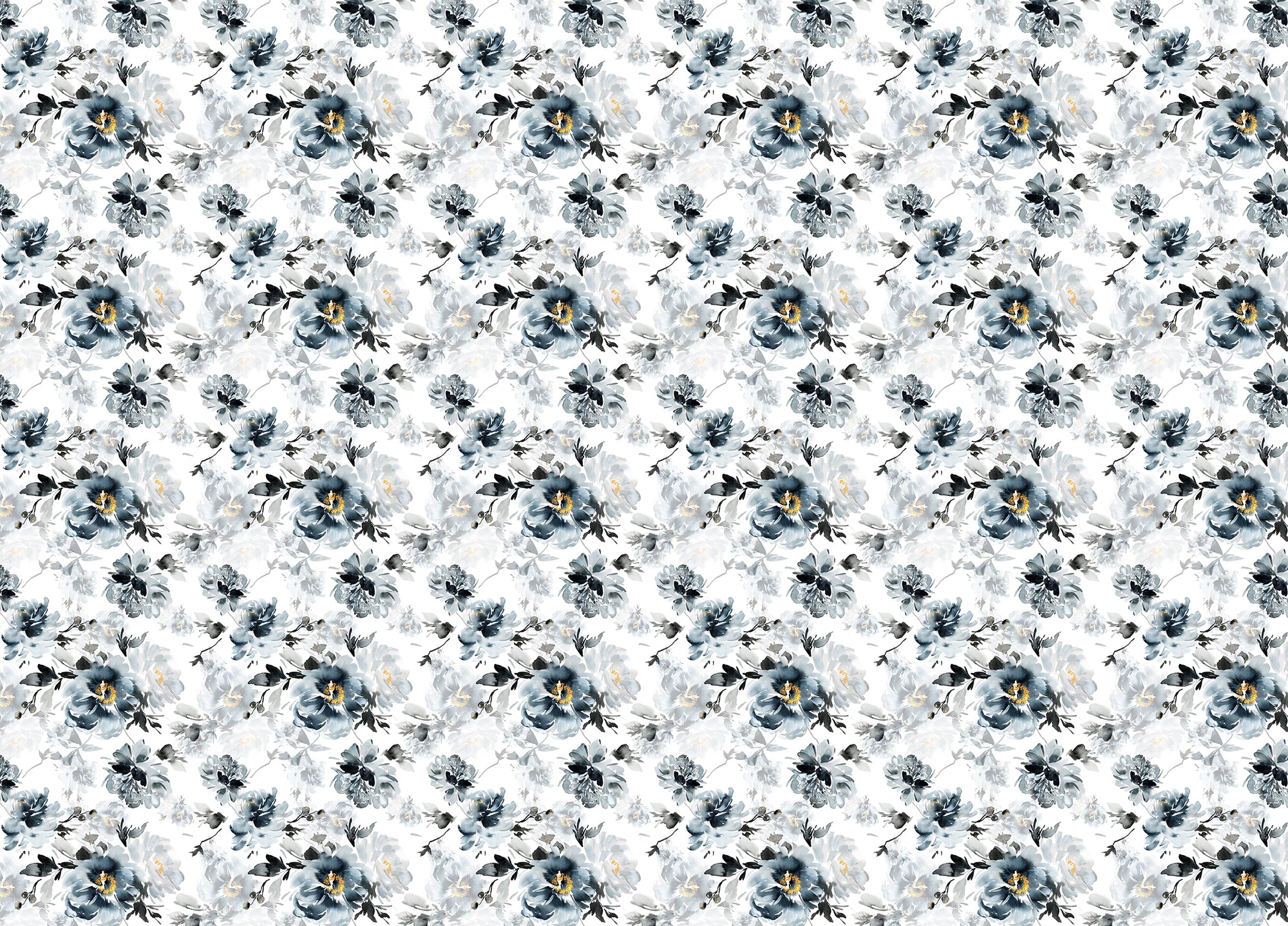 Removable Watercolor Flower Handmade Indigo Wallpaper