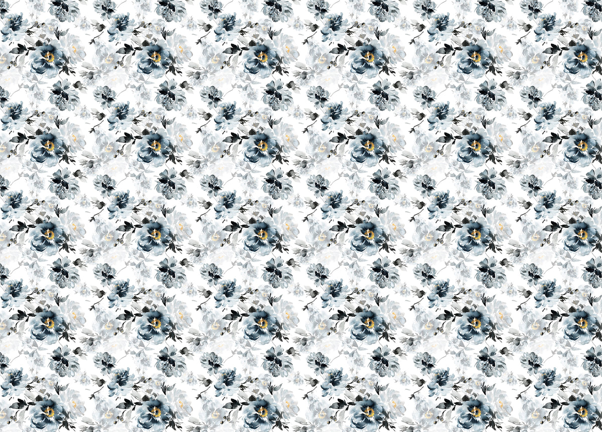 Removable Watercolor Flower Handmade Indigo Wallpaper in your room — zoomed