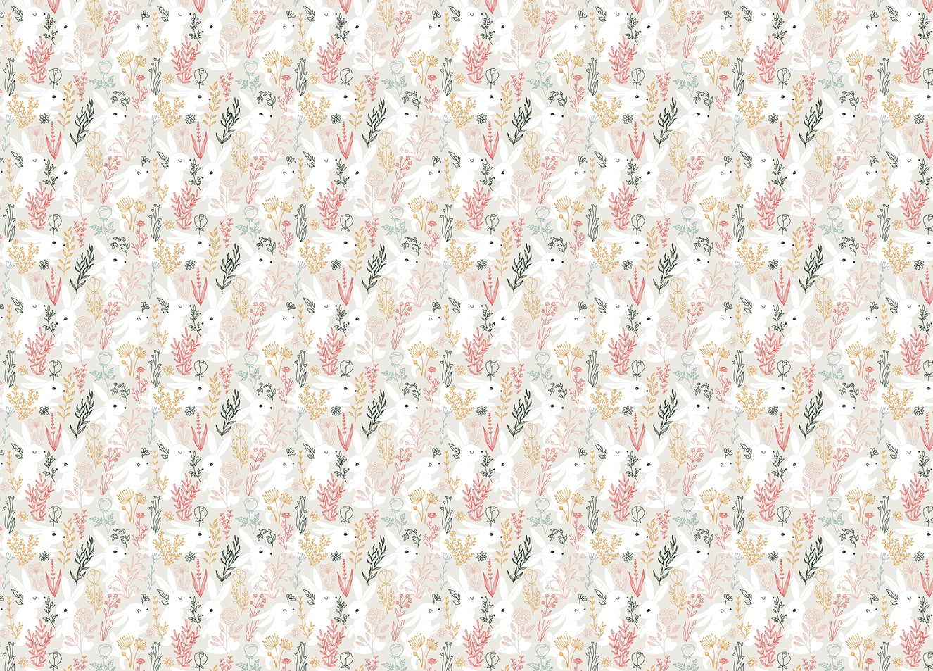 Rabbits Grass and Colorful Leaves Removable Wallpaper