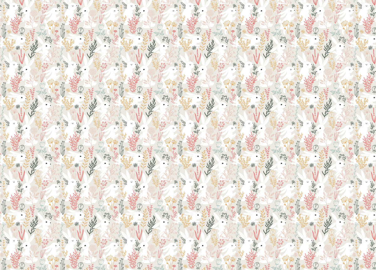 Rabbits Grass and Colorful Leaves Removable Wallpaper in your room