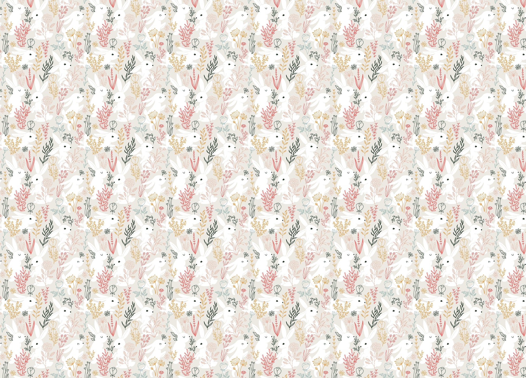 Rabbits Grass and Colorful Leaves Removable Wallpaper