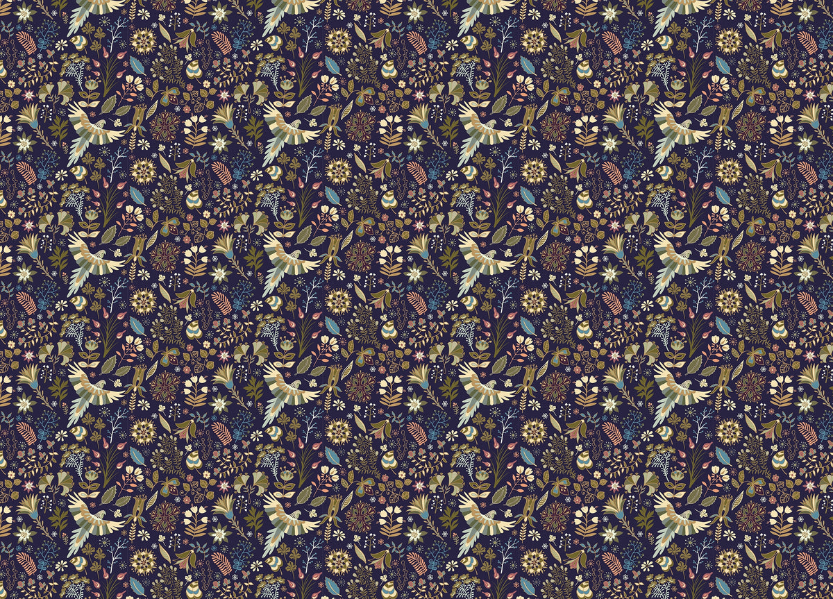 Tropical Plants Flowers and Birds Colorful Wallpaper in your room — zoomed