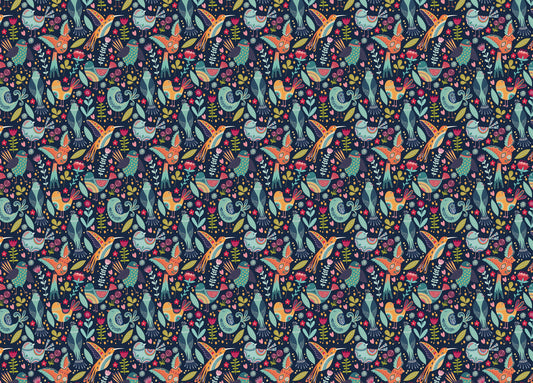 Cute Cartoon Colorful Folk Birds and Flower Wallpaper