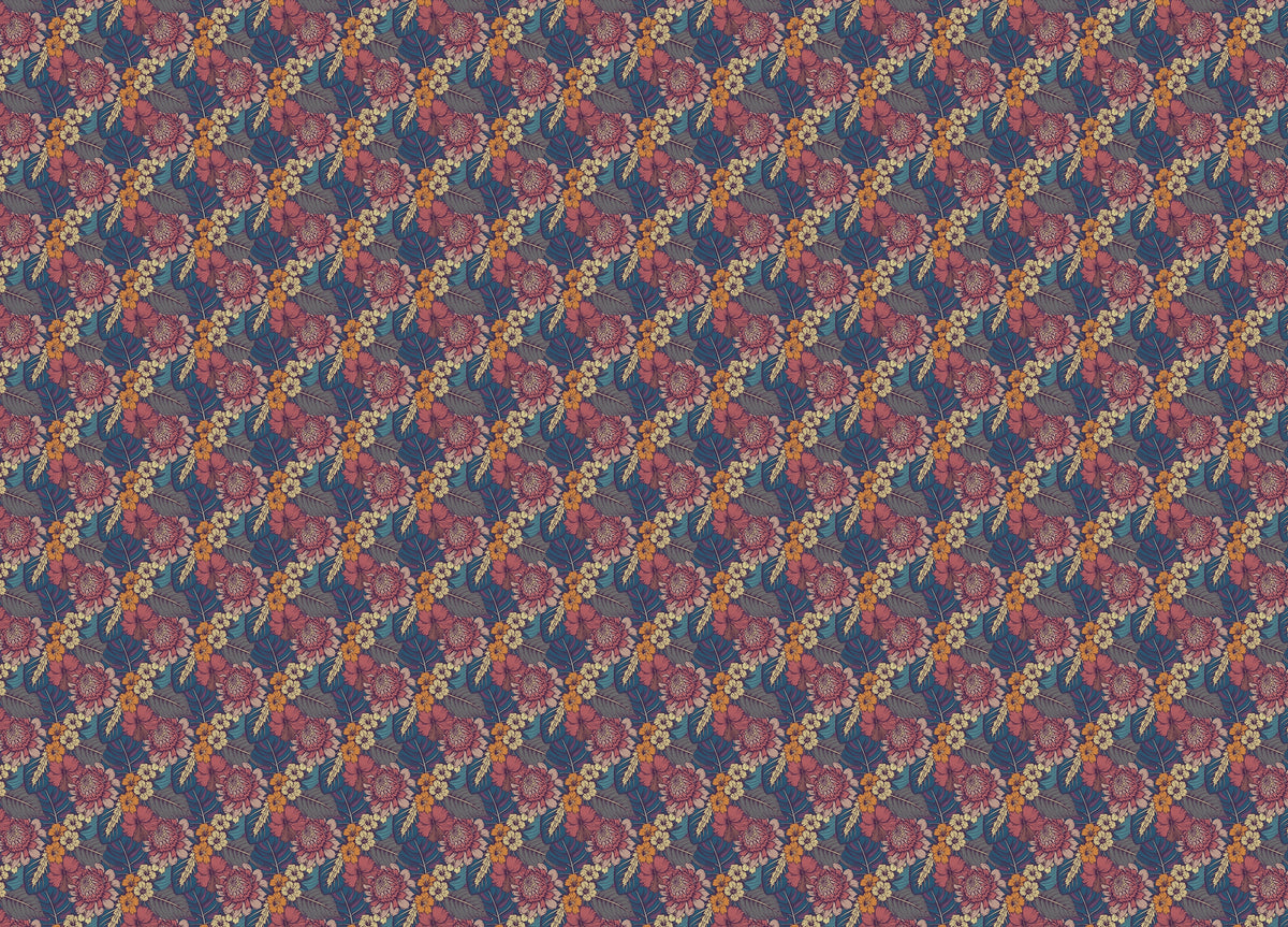Colorful Tropical Flower Peel and Stick Wallpaper in your room — zoomed