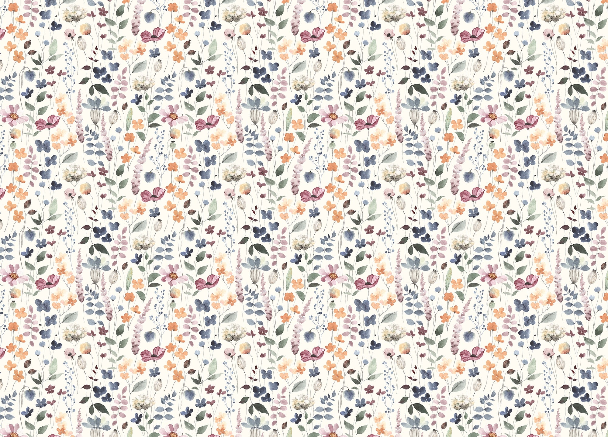 Colorful Watercolor Floral Vintage Rustic Style Wallpaper