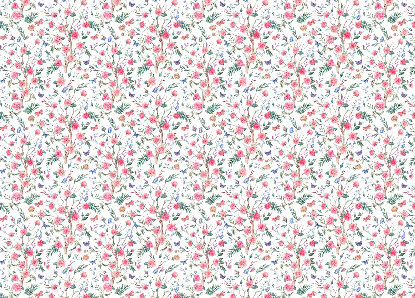 Watercolor Rose Bouquet Blooming White Floral Wallpaper