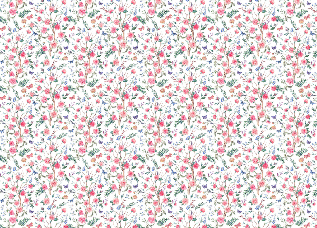 Watercolor Rose Bouquet Blooming White Floral Wallpaper in your room