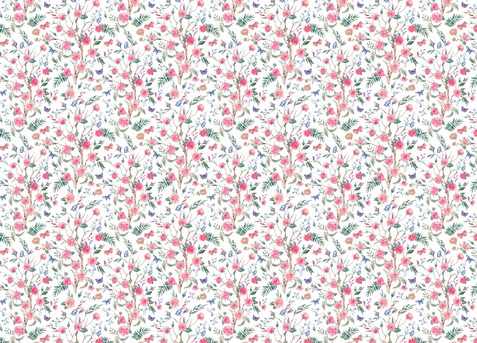 Watercolor Rose Bouquet Blooming White Floral Wallpaper