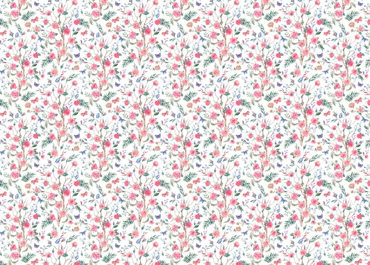 Watercolor Rose Bouquet Blooming White Floral Wallpaper