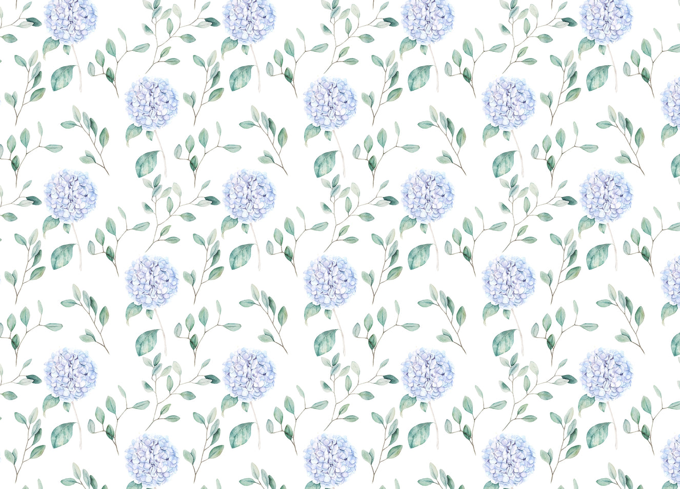 Watercolor Hortensia Flowers and Branches Wallpaper