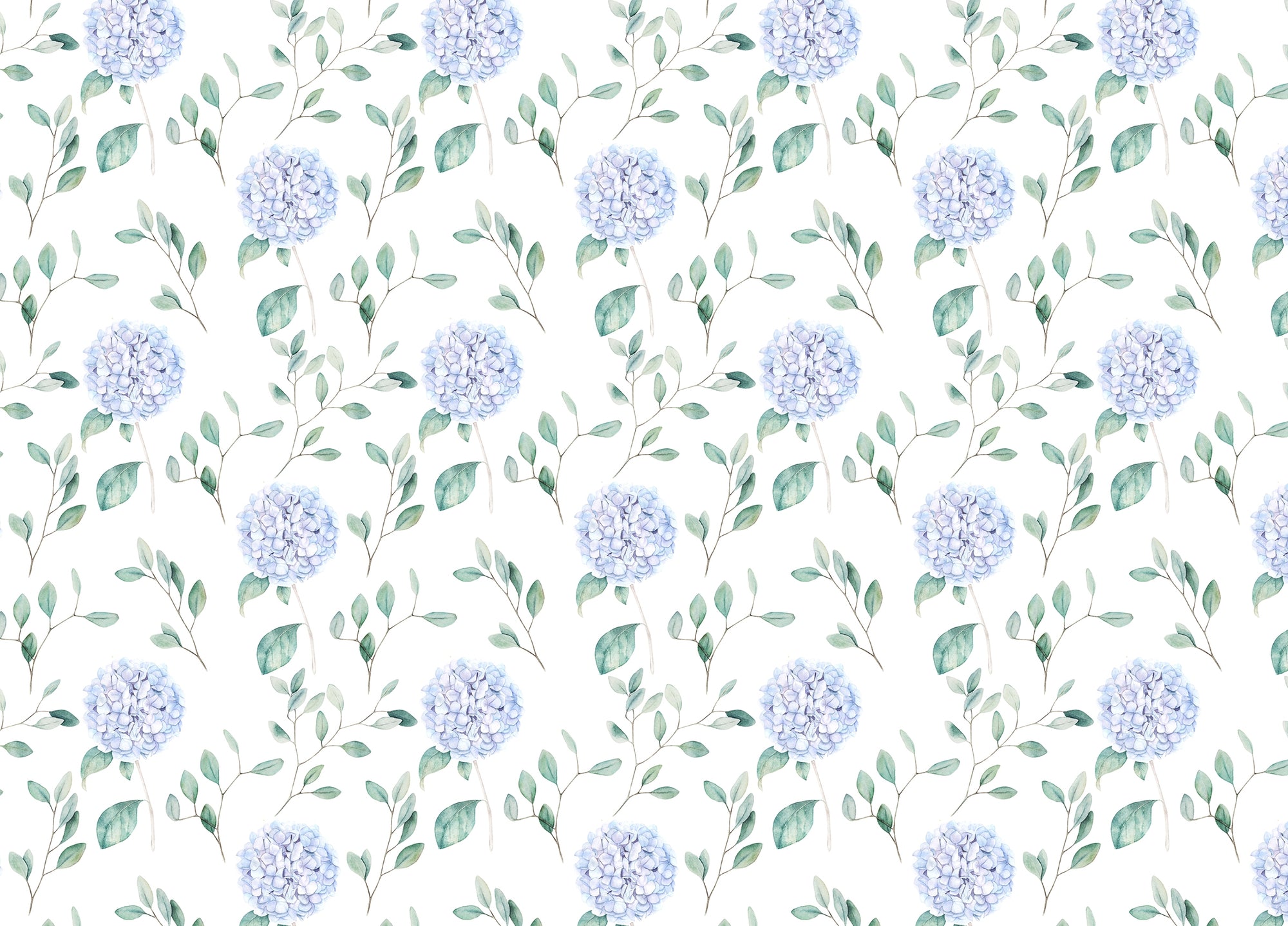 Watercolor Hortensia Flowers and Branches Wallpaper
