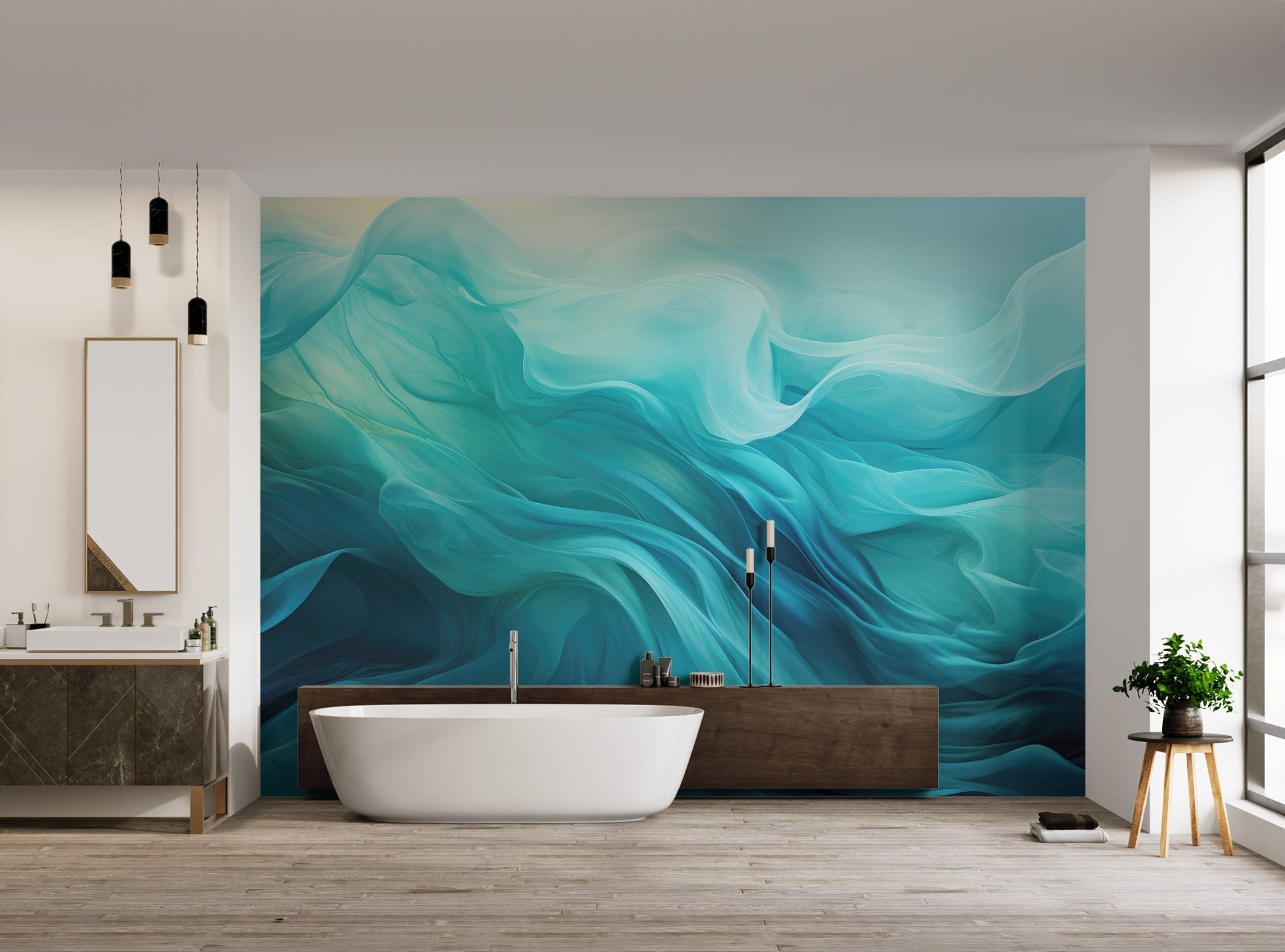 Fluid Cyan Abstract Wallpaper - Wallanza
