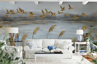 Flying Flock with Gold Leaf Wall Mural - Wallanza