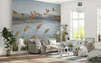 Flying Flock with Gold Leaf Wall Mural - Wallanza