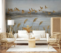 Flying Flock with Gold Leaf Wall Mural - Wallanza