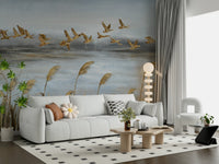 Flying Flock with Gold Leaf Wall Mural - Wallanza