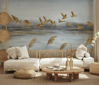 Flying Flock with Gold Leaf Wall Mural - Wallanza