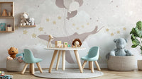 Minimal pastel whale wallpaper wall mural in modern design.