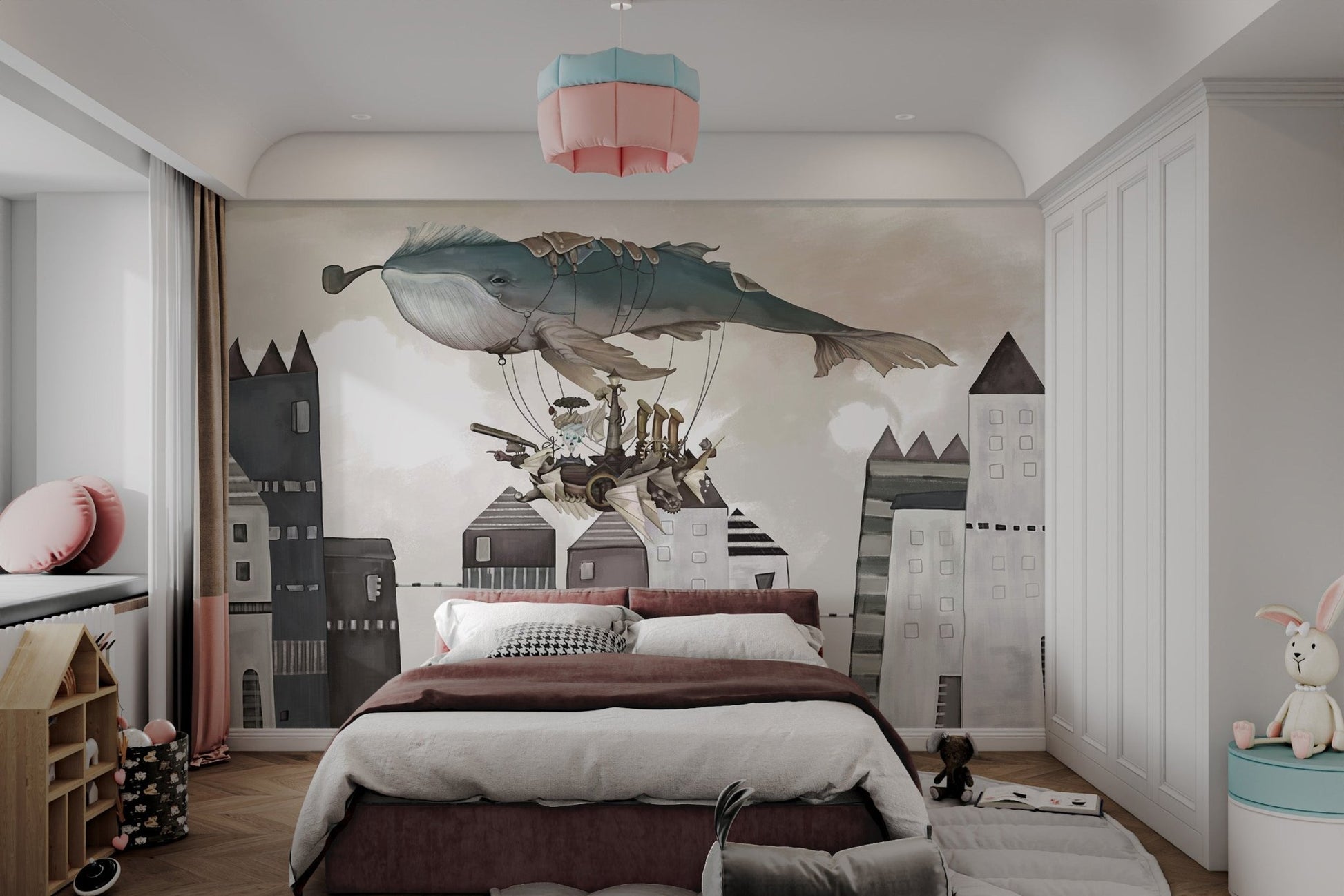 Whimsical Flying Wheal Thief Vintage Ship Wall mural for a children’s room