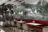 Foggy Forest Licuala Cordata tropical wall mural for a hotel lobby.