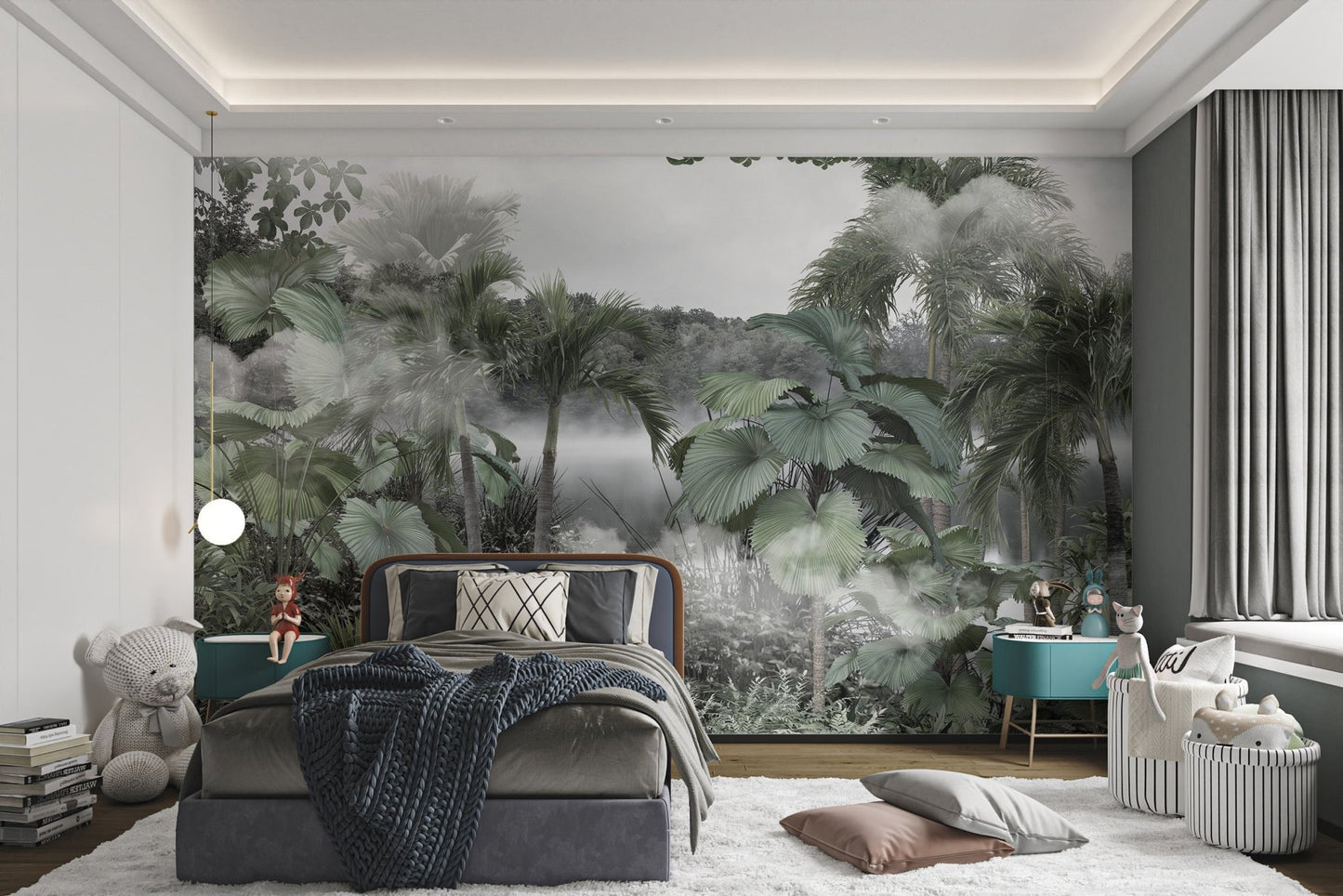 Tranquil Licuala Cordata forest wall mural for kids bedroom.