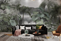 Enchanting Vine Tropical mural featuring  jungle foliage in a modern hall.