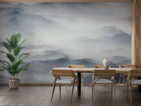 Misty hills wall mural for modern dining room interior.
