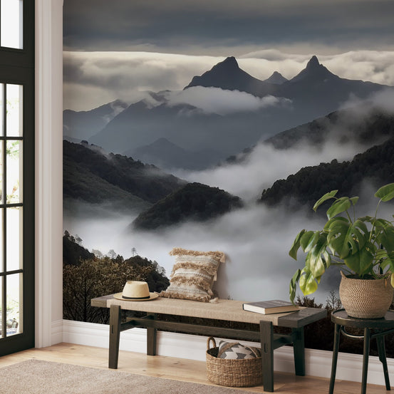 Minimalist dark green peak wallpaper for a sophisticated feature wall.