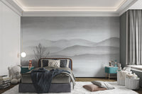 Foggy Mountains Lake Landscape Wall Mural for master bedroom.