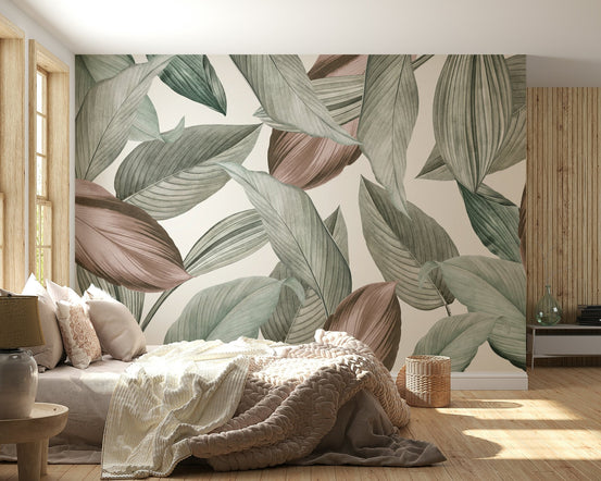 Sage Foliage Wall Mural in full wall